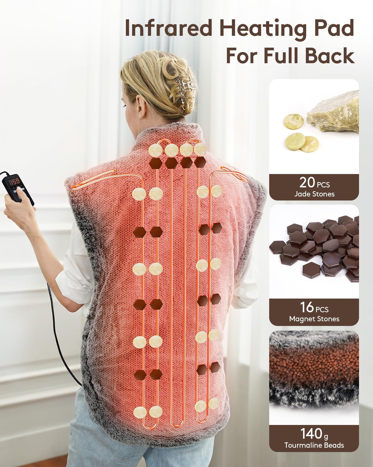 UTK Far Infrared Heating Pads for Neck and Shoulders and Back Relieve Pain, Hot to 159℉, Gift for Women, FSA-HSA Eligible, 36 Jade, 0-240 Min Auto Shut Off, Heating Pad for Full Back (40 * 24'')