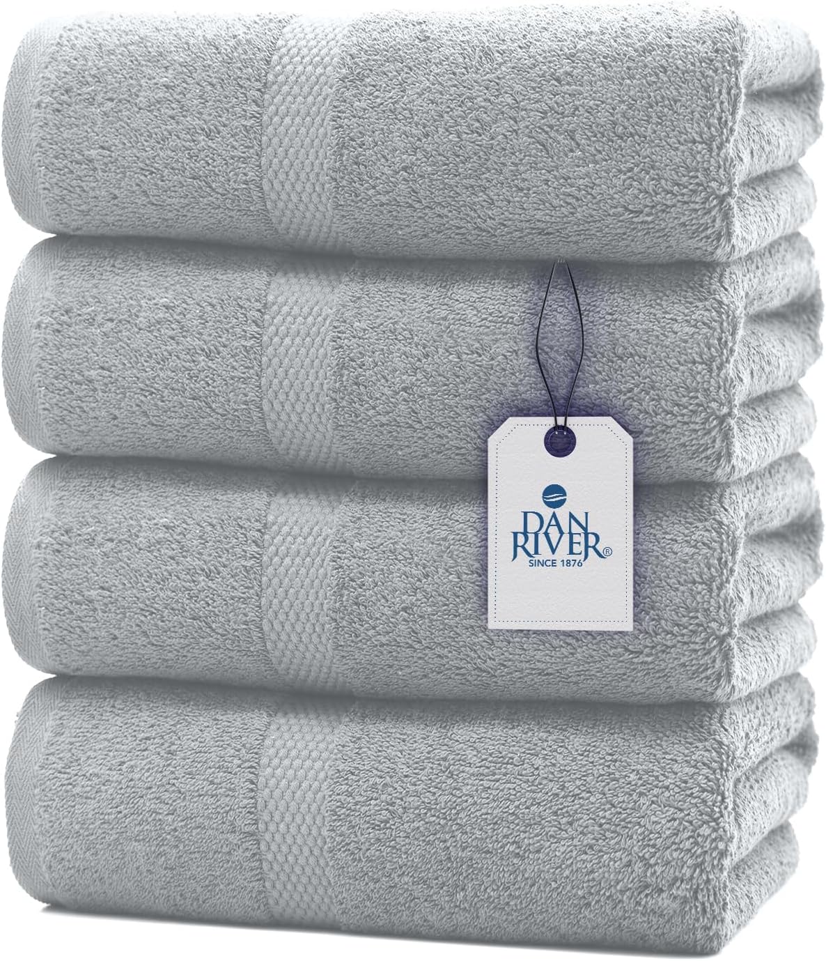 DAN RIVER Bath Towels Set of 4, 27 x 54 Inches, 100% Cotton, Larger & Lighter Weight, Quicker to Dry, Super Soft and Absorbent, Ideal Thick Towels for Daily Use, Silver