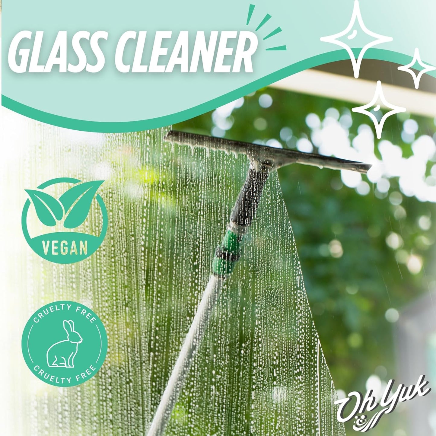 Oh Yuk Glass Cleaner Spray – 24 oz Bottle | Streak-Free Finish, Removes Water Spots, Residue & Fingerprints from Windows, Mirrors & Glass | Vegan, Formulated & Made in USA