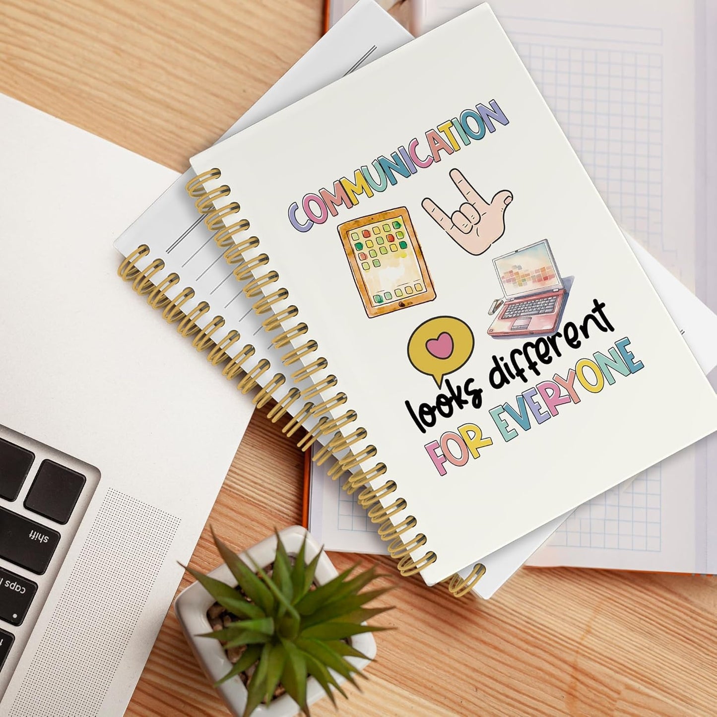 Speech Therapy Journal Notebook, Speech Pathologist School Office Supplies, Communication Looks Different For Everyone Hardcover Spiral Notebook 5.5x8.3 Inch