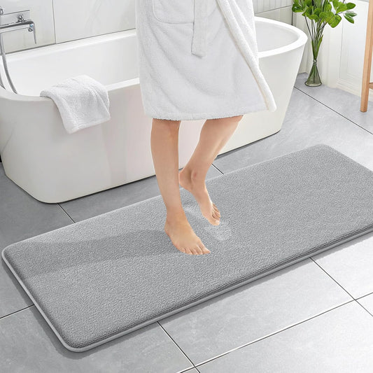 OLANLY Thick Memory Foam Bath Mat Rug 59x20, Extra Soft Absorbent Bathroom Rug, Quick Dry Bath Mats, Non-Slip, Machine Washable Carpet for Bathroom, Tub and Shower, Home Decor Accessories, Light Grey