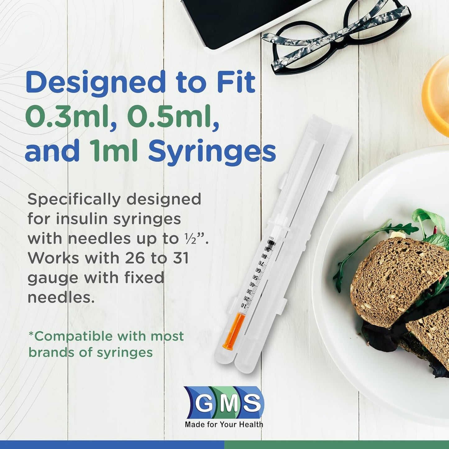 GMS 100 Unit Syringe Case - Holds New, Prefilled & Used Syringes with Needles, Small & Discreet, Ideal for Travel - 2-Pack - Clear