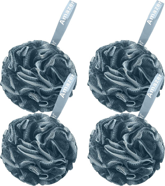 AmazerBath Bath Shower Loofah Sponge 75g/PCS Bath Sponges for Men Exfoliating - Set of 4 Indigo, Large