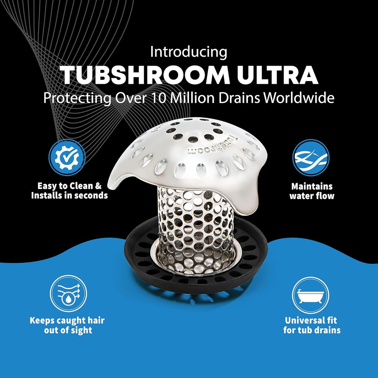 TubShroom Ultra Revolutionary Bath Tub Drain Protector Hair Catcher/Strainer/Snare Stainless Steel, Single Pack