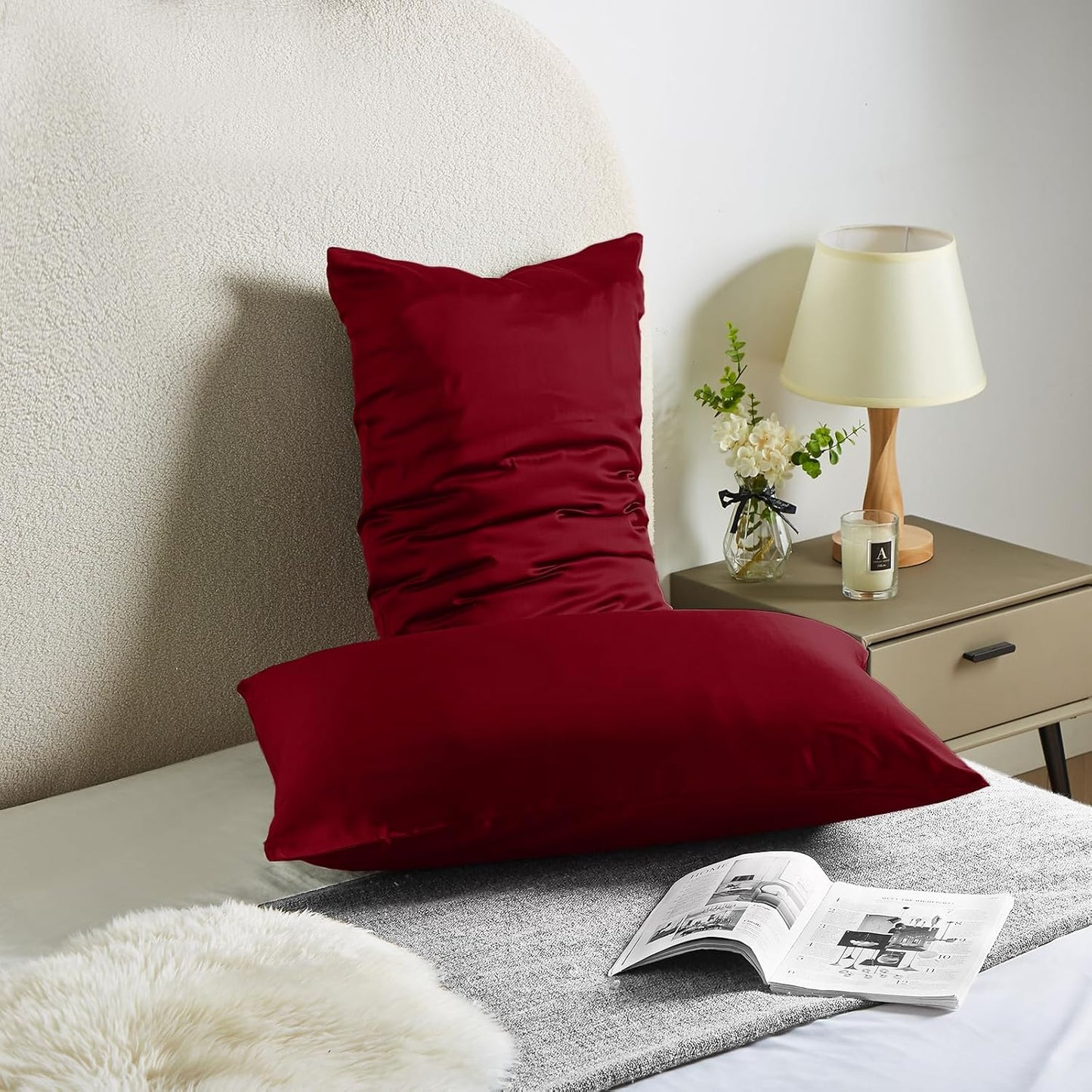 Silk Pillowcase for Hair and Skin Mulberry Silk Pillowcase Soft Breathable Smooth Both Sided Natural Silk Pillowcase with Zipper Beauty Sleep Silk Pillow Case 1 Pack for Gift(King,Red)