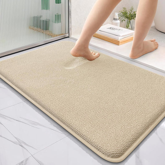 OLANLY Thick Memory Foam Bath Mat Rug 36x24, Extra Soft Absorbent Bathroom Rug, Quick Dry Bath Mats, Non-Slip, Machine Washable Carpet for Bathroom, Tub and Shower, Home Decor Accessories, Beige