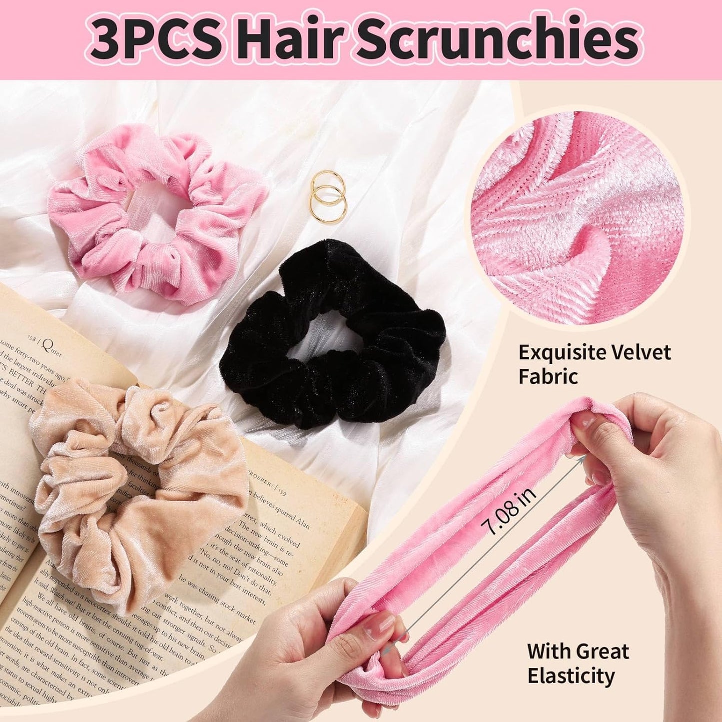 LEOBRO Spa Headband for Skin Care and Makeup, Women Teen Girls Hair Band Headbands for Washing Face, With Hair Scrunchies, Christmas Gifts for Teens (Pink & Creamy White & Black)