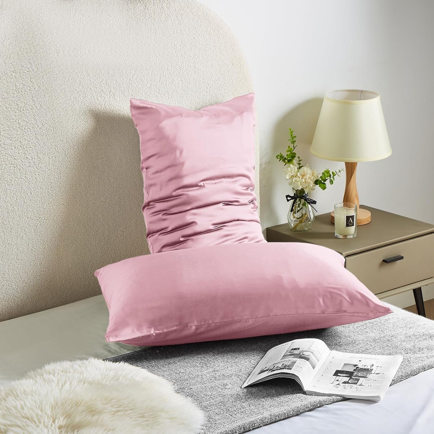 Silk Pillowcase for Hair and Skin Mulberry Silk Pillowcase Soft Breathable Smooth Both Sided Natural Silk Pillowcase with Zipper Beauty Sleep Silk Pillow Case 1 Pack for Gift (Queen, Pink)