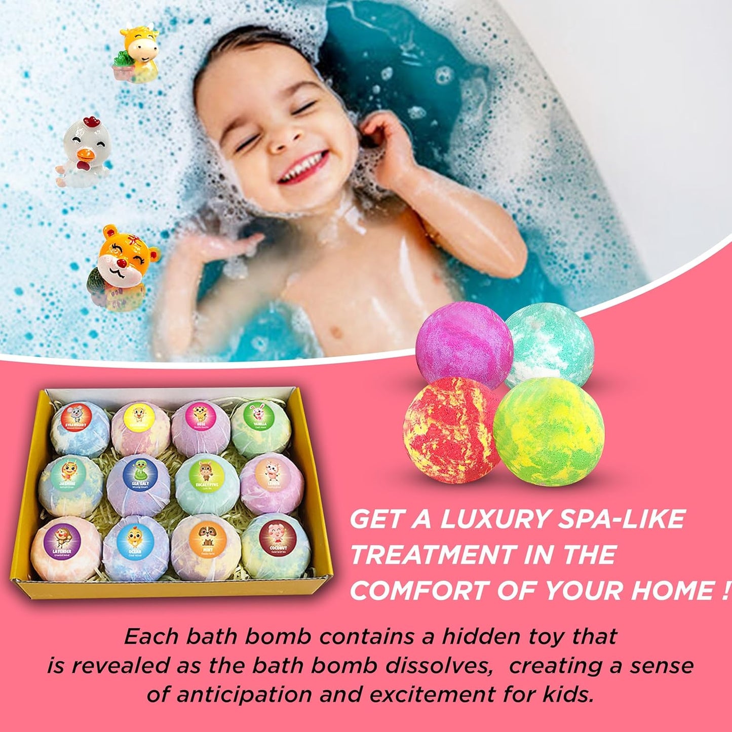 Levitural Bath Bombs – Fun & Educational Bath Time Gift Set – Fizzing Bath Bombs with Animal Toys & Figures – Safe and Exciting Gift in Multiple Package Options (Set of 12)