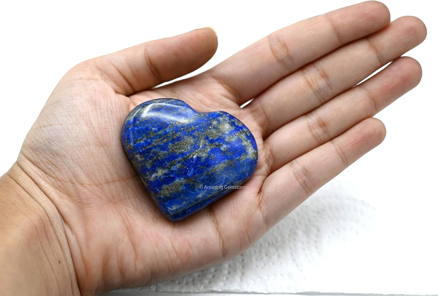 Amazing Gemstone Lapis Lazuli Crystal Heart Palm Stone - Pocket Massage Worry Stone for Natural Body Chakra Balancing, Reiki Healing and Crystal Grid