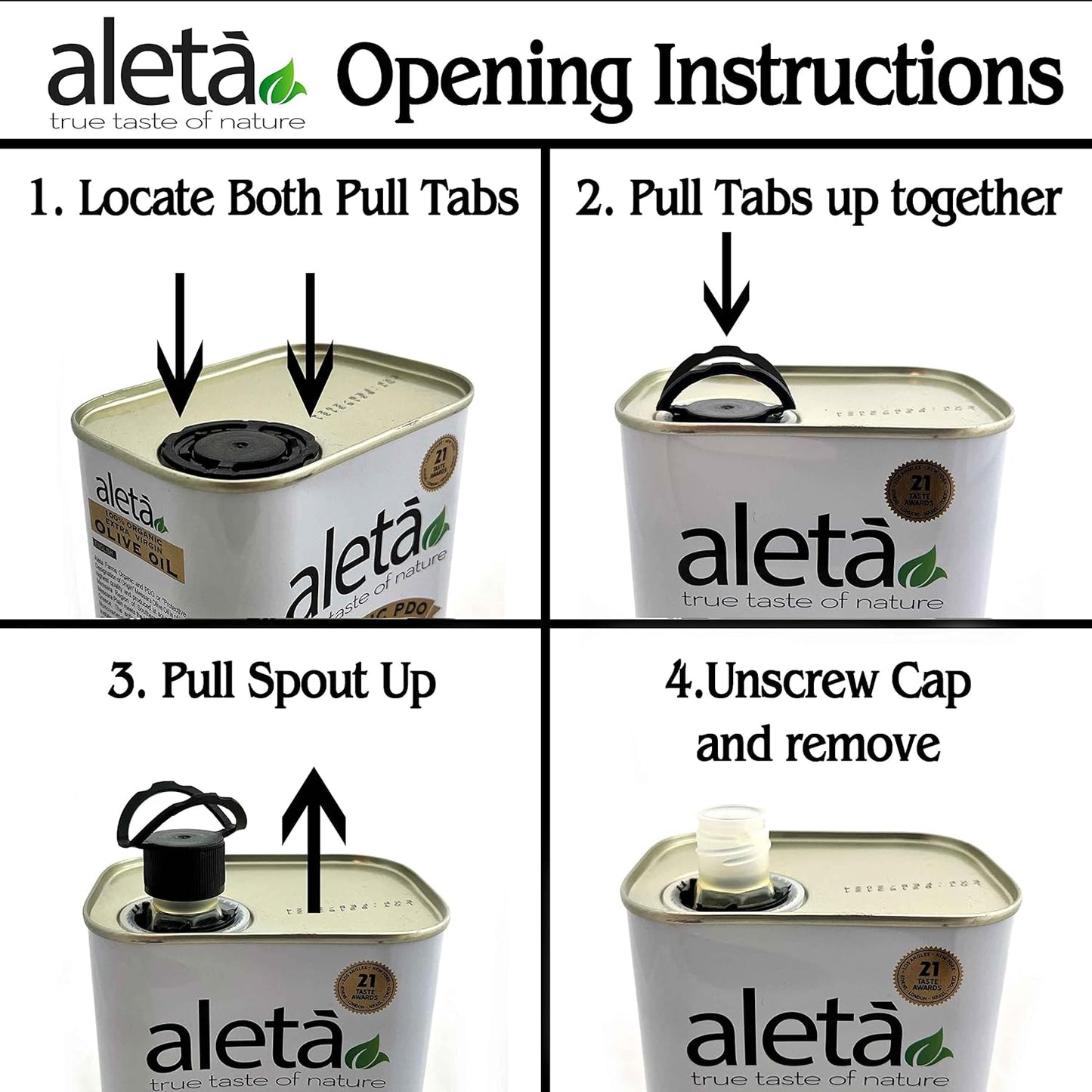 Aleta, Organic & PDO Extra Virgin Olive Oil, 2025 Gold Award, Certified Single Estate, Crete Greece, First-Cold Press, 1 Lt (33.8 oz.) Tin, Pack of 2