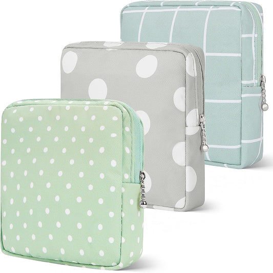 Period Bag Pouch, Canvas Sanitary Napkin Storage Bag for Girls Womens, Portable Sanitary Napkin Period Pad Pouch for Purse, Small Make Up Bags(Green)
