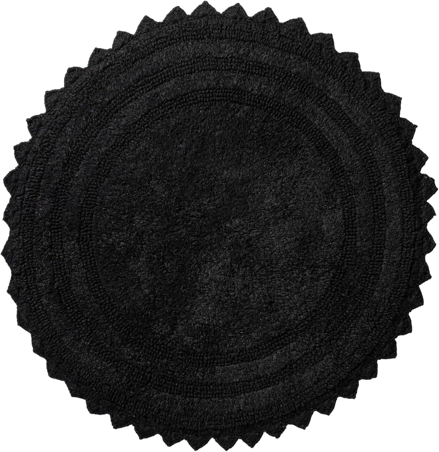 RAJRANG Black Cotton Circle Bath Mat – 24 Inches Round Reversible Rug with Crochet Detailing – Soft and Absorbent Boho Mat for Bathroom, Kitchen or Spa Use