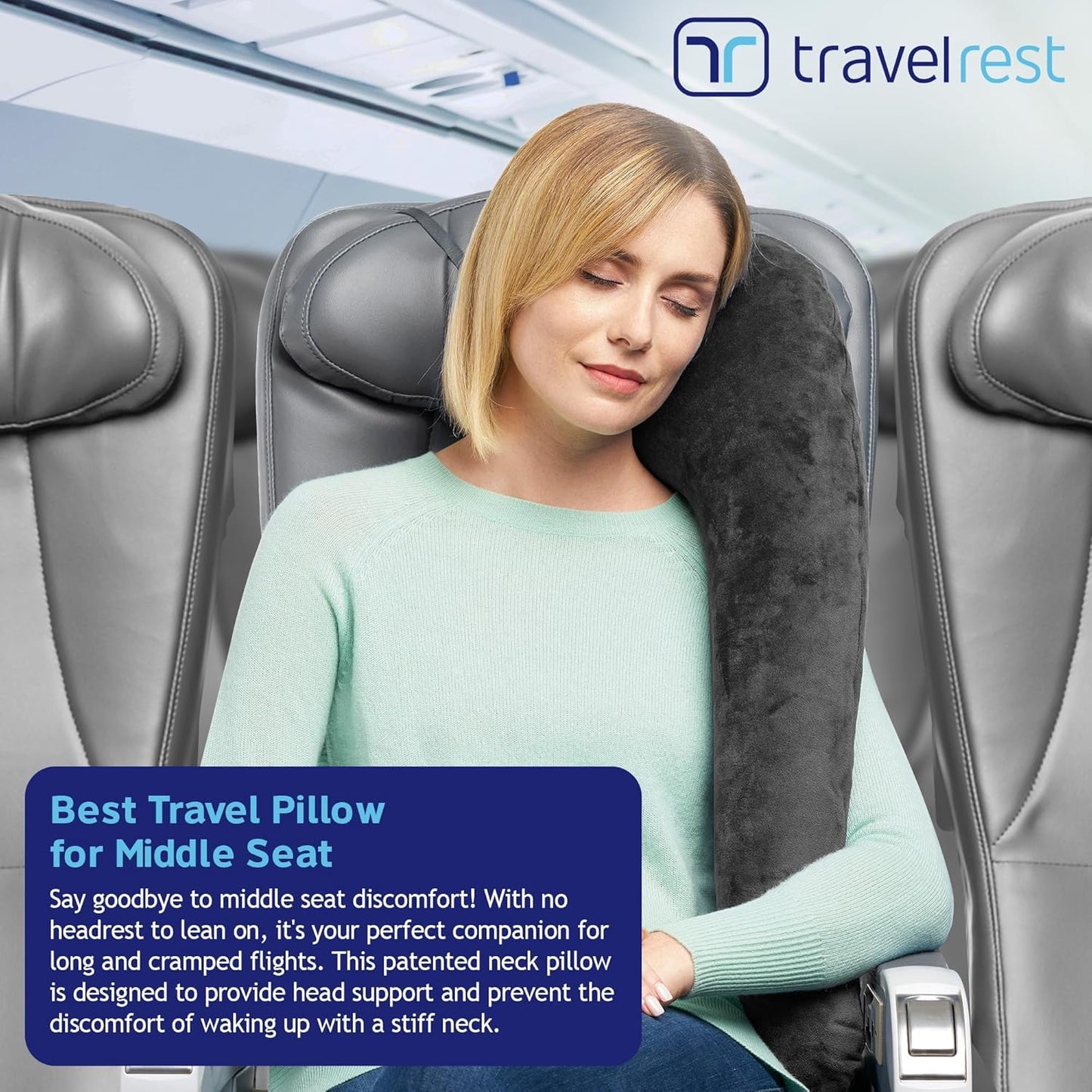 TRAVELREST All-in-One Neck & Body Pillow - Advanced Support and Comfort Design, Travel Essentials, Memory Foam, Inflatable, Airplane & Car Seat, Sleeping on Long Flight & Trips, Travel Pillow - Grey