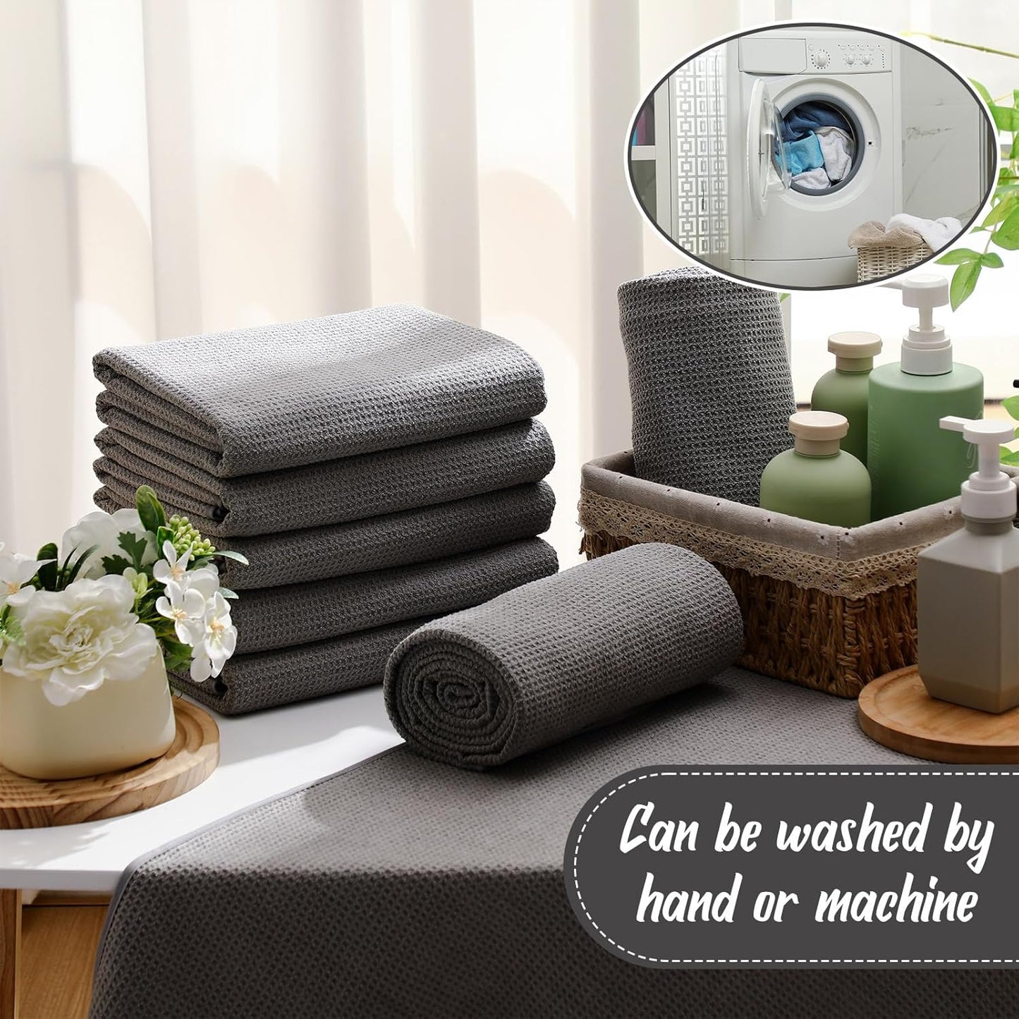 12 Pack Microfiber Bath Towels Bulk 27'' x 60'' Oversized Size Bath Towel Highly Absorbent Extra Large Soft Drying for Shower Beach Salon Winter Sport Spa Gym (Waffle,Grey)