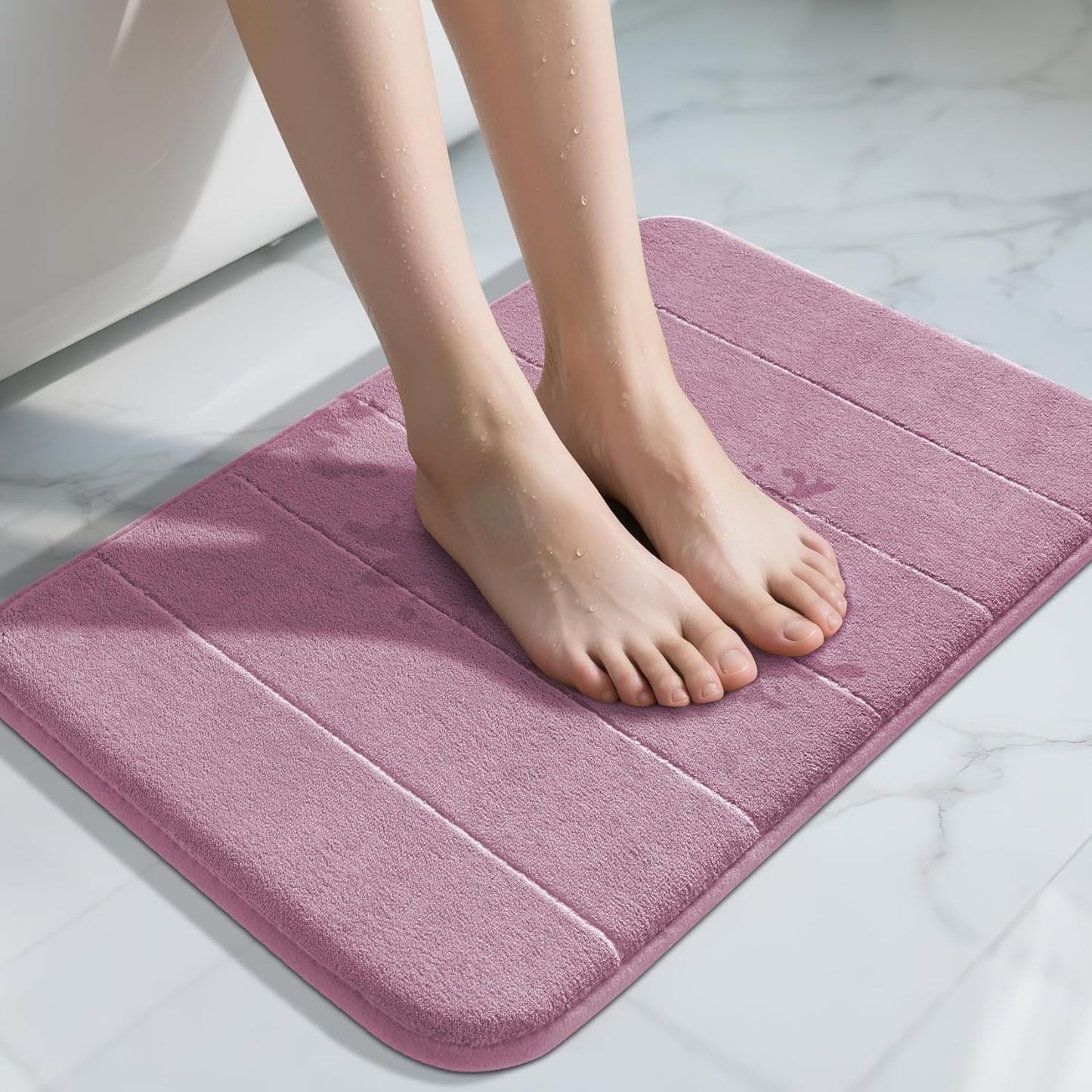 Yimobra Memory Foam Bath Mat, Super Soft Absorbent Bathroom Rug Non Slip 24x17 Inch, Quick Dry, Machine Washable Floor Carpet for Tub Shower, Home Decor Accessories, Mauve