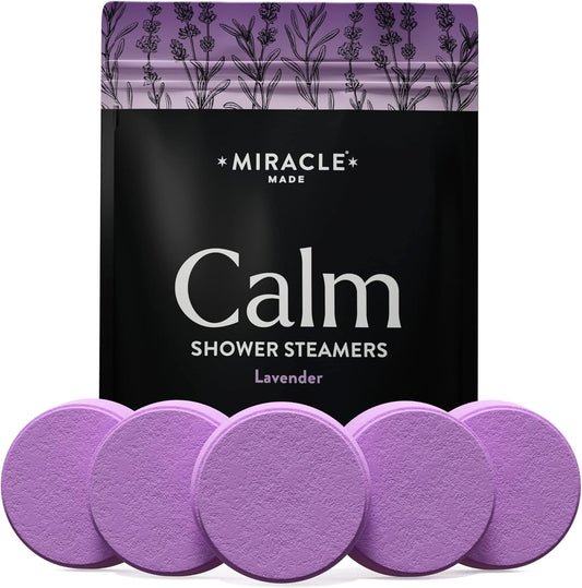 Miracle Made Lavender Aromatherapy Shower Steamers – Essential Oil Shower Bombs for Relaxation, Nasal Relief & Daily Self-Care – 15 Shower Melt Tablets