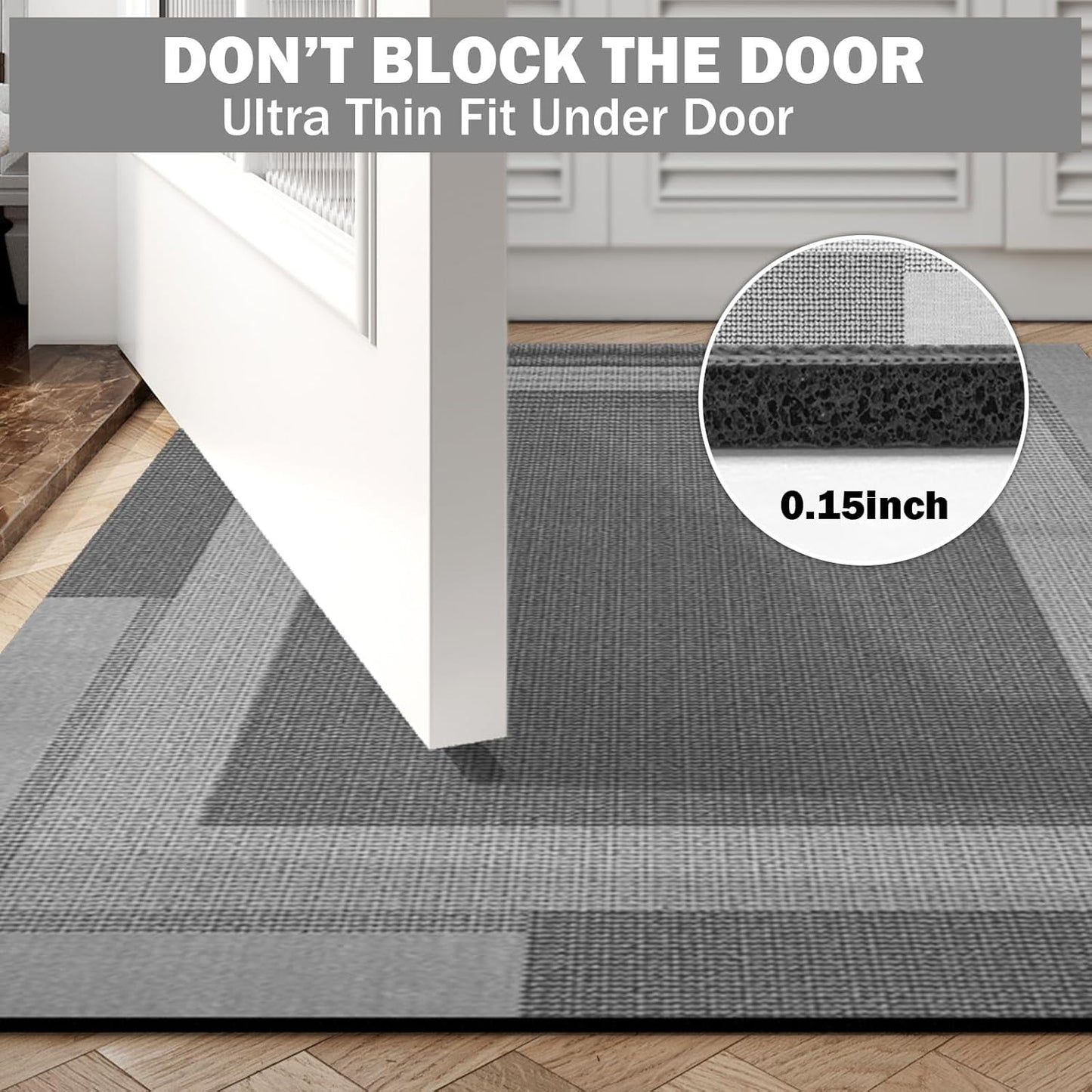 Non Slip Long Bathroom Runner Rug Bath Mat, Rubber Backing Ultra Thin Bathroom Rugs Fit Under Door Quick Dry Super Absorbent Washable Shower Mat for Bathtub Sink Floor, Dark Grey 17"x59"
