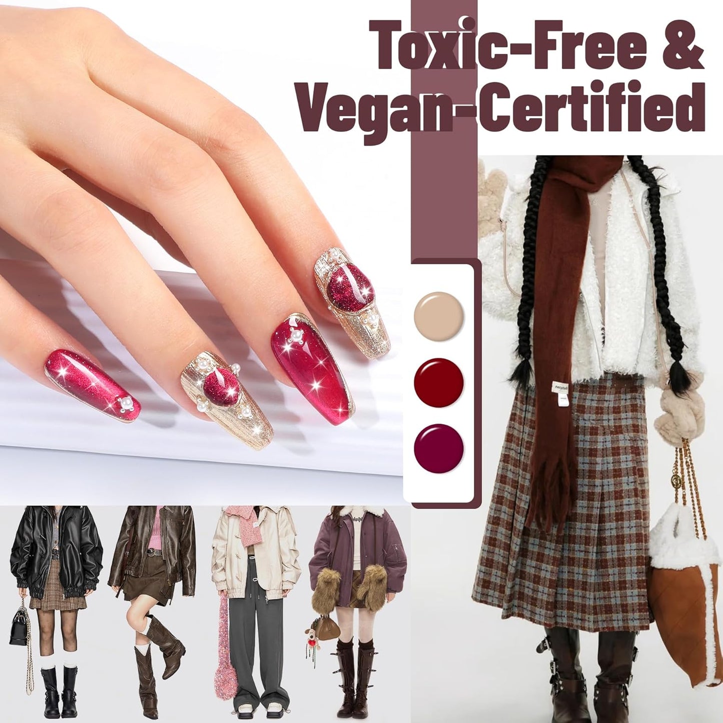 ABAC Fall & Winter Solid Gel Nail Polish Set Burgundy Red Purple Brown Colors w/Pro Brush No-Spill,Hema-Free Gifts for Women All Season