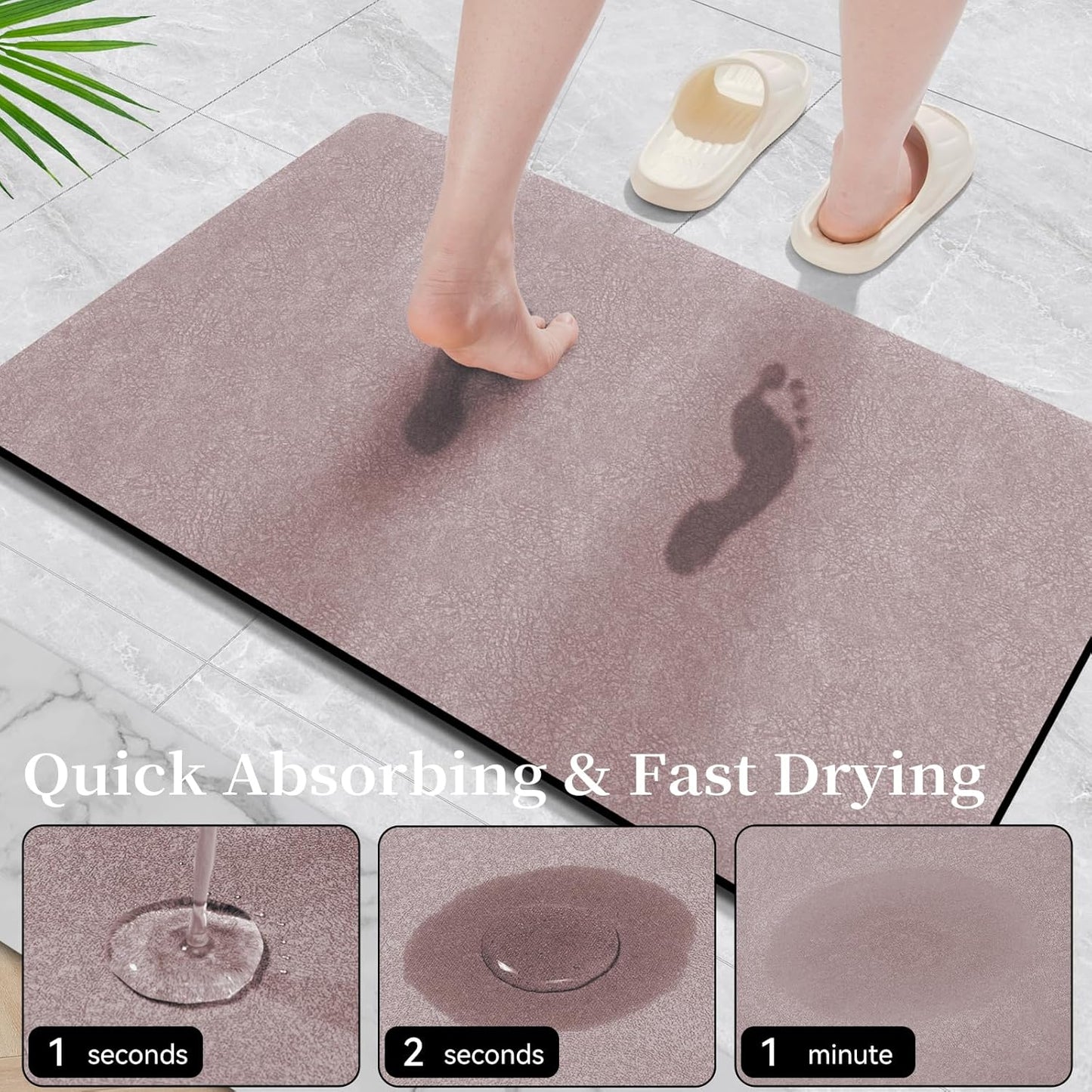 Blush Pink Bath Mat Set 2 Piece - Quick Dry Super Absorbent Diatomaceous Earth Bathroom Rugs With Rubber Backing Non-Slip for Shower Floor, 47x17 + 24x17