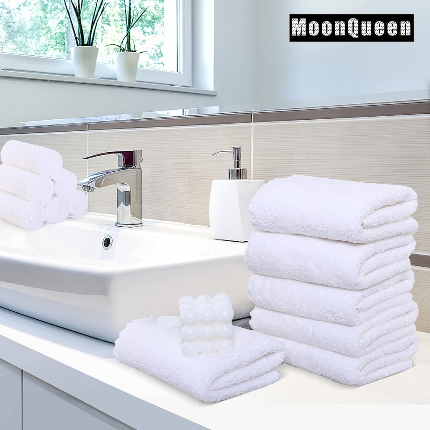 MOONQUEEN 6 Pack Premium Hand Towels - Quick Drying - Microfiber Coral Velvet Highly Absorbent Towels - Multipurpose Use as Hotel, Bathroom, Shower, Spa, Hand Towel 16 x 28 inches (White)
