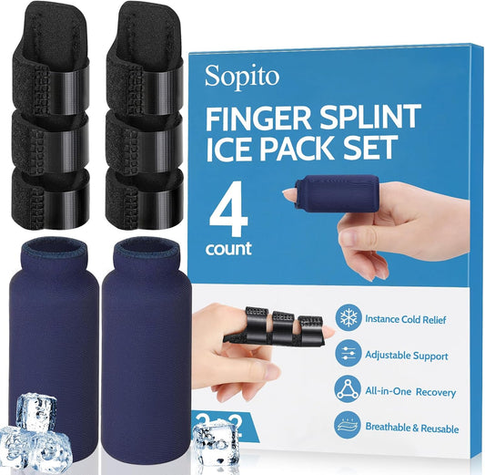 Sopito Upgraded Finger Splint and Ice Pack Sleeves for Pain Relief, Finger Protection, Straightening Arthritis, Knuckle Immobilization, Reusable Index, Middle, Ring Finger Brace