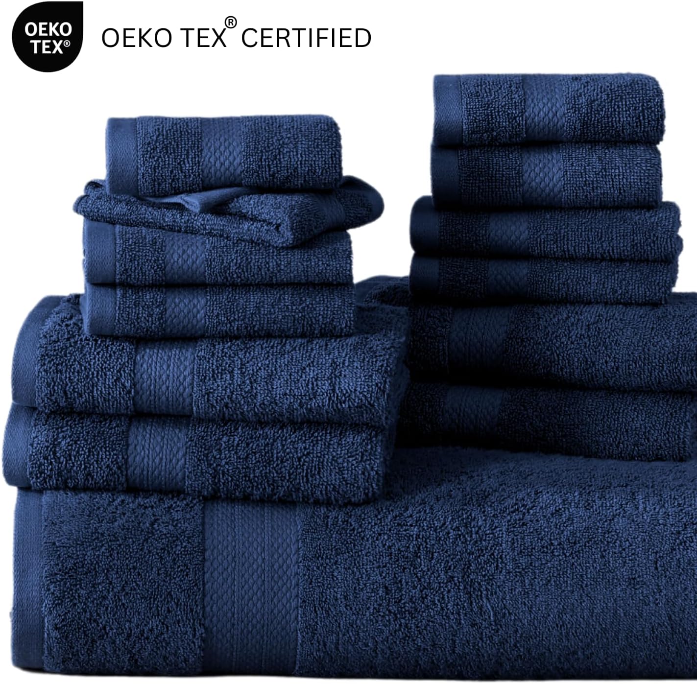 Lane Linen 100% Cotton Bathroom Towel Set - 24 Pcs - Fluffy, Super Soft & Absorbent - 2 Bath Sheets, 4 Fingertip, 4 Bath, 6 Hand Towels, 8 Washcloths - Ring Spun, Double Sided Cotton Terry - Navy Blue