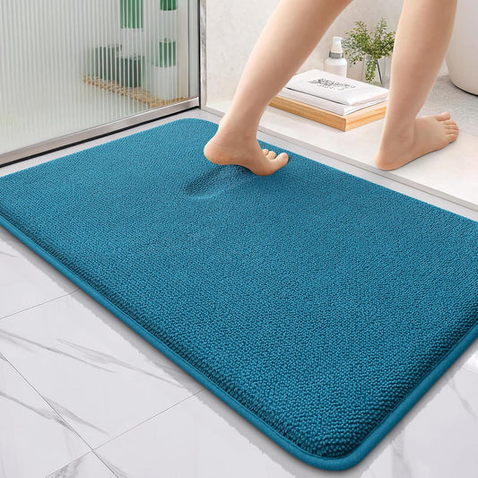 OLANLY Thick Memory Foam Bath Mat Rug 36x24, Extra Soft Absorbent Bathroom Rug, Quick Dry Bath Mat, Non-Slip, Machine Washable Carpet for Bathroom, Tub and Shower, Home Decor Accessories, Peacock Blue