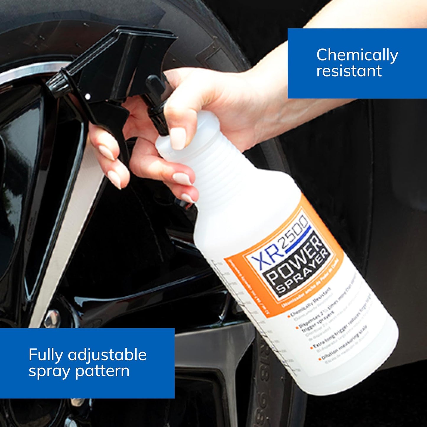 32oz Chemical Resistant Spray Bottle – Adjustable Nozzle, Built-in Dilution Scale, Heavy Duty Plastic, All-Purpose Cleaning, Gardening, Car Detailing, Plant Mister