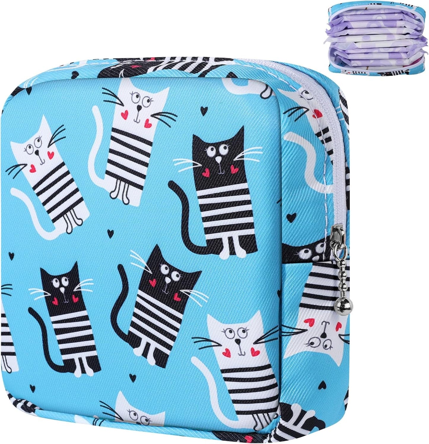 Period Bag, Canvas Sanitary Napkin Storage Bag for Girls Womens, Portable Sanitary Napkin Period Pad Pouch for Purse, Small Make Up Bags(F513B-H)