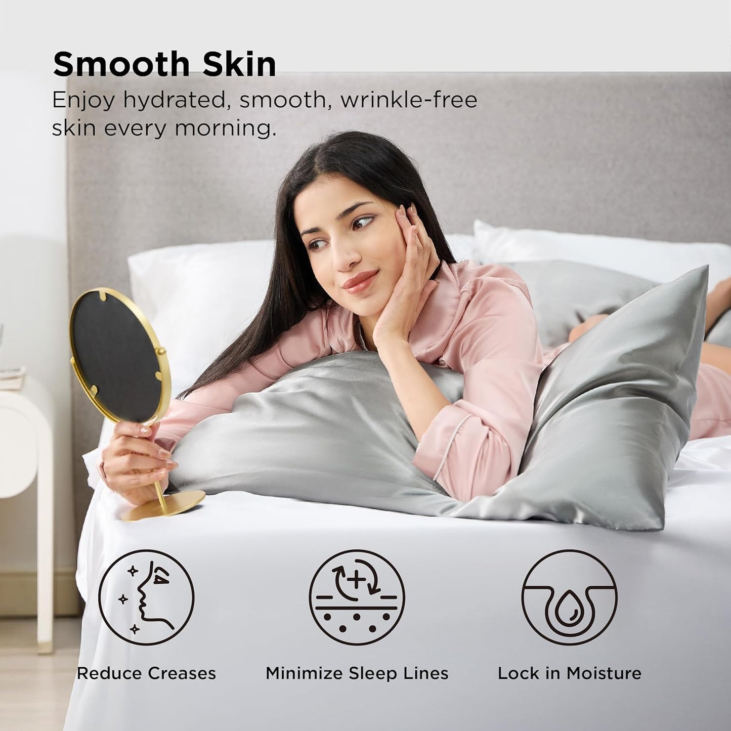 Bedsure King Size Satin Pillowcase Set of 2 - Silver Grey Pillow Covers for Hair and Skin with Envelope Closure, Similar to Silk Pillow Cases, Gifts for Women Men, 20x36 Inches, 2pcs