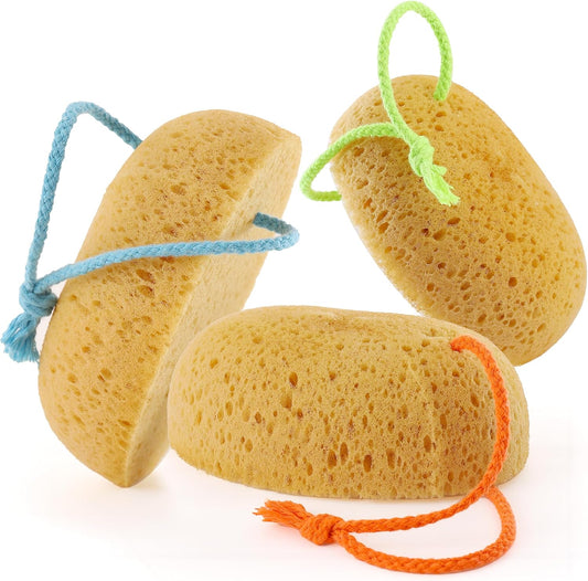 Sponges Shower, 3Pcs Soft Bath Sponges for Women Men, Wash Sponges for Body Face Multipack, Dense Foam for Gentle & Deep Cleansing, Ultra-Soft for Sensitive Dry Skin (Assorted Color Loops)