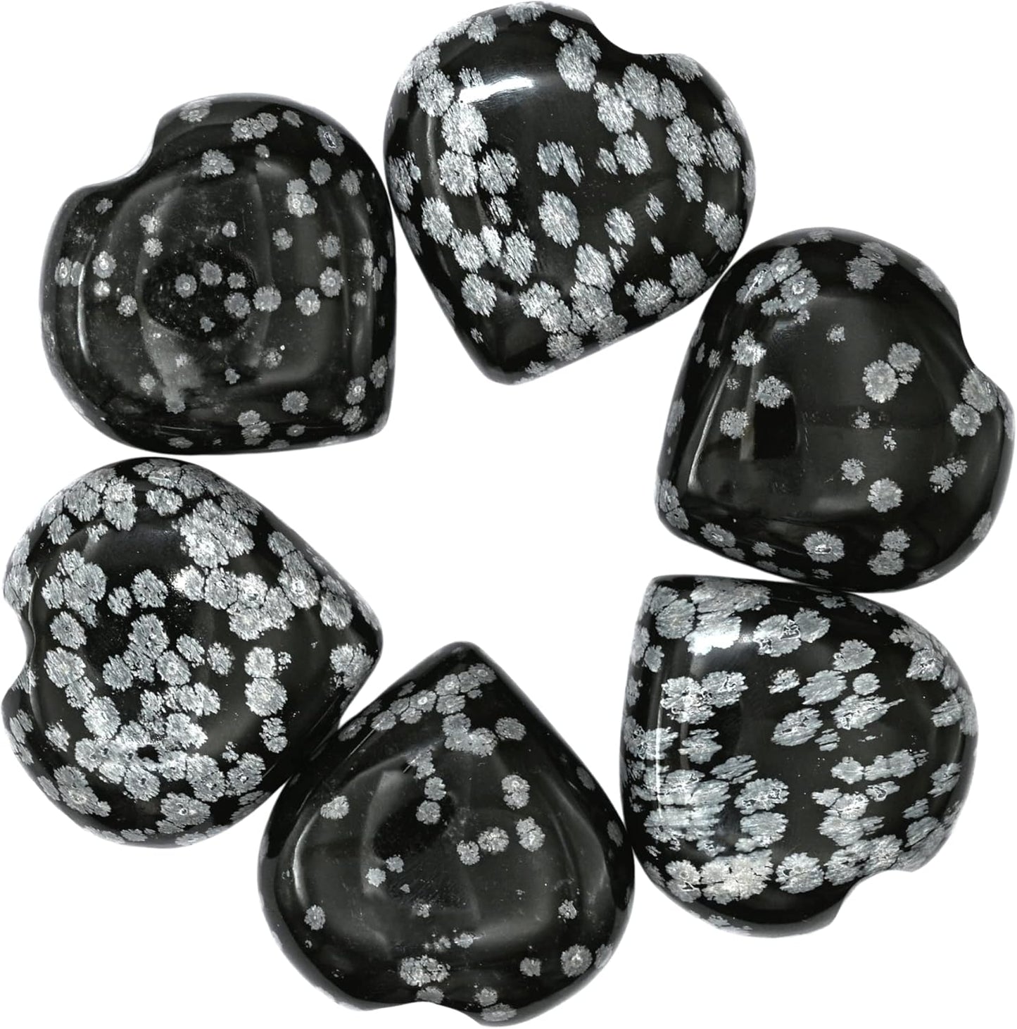 Amazing Gemstone Snowflake Obsidian Crystal Heart Palm Stone - Pocket Massage Worry Stone for Natural Body Chakra Balancing, Reiki Healing and Crystal Grid