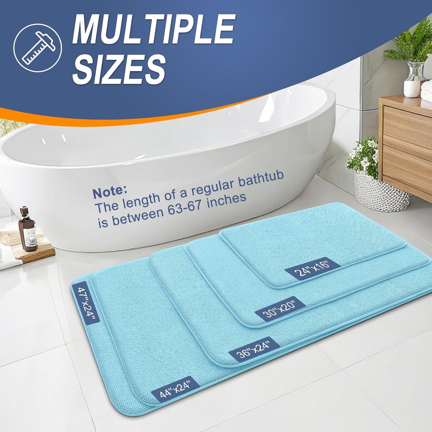 OLANLY Thick Memory Foam Bath Mat Rug 30x20, Extra Soft Absorbent Bathroom Rug, Quick Dry Bath Mats, Non-Slip, Machine Washable Carpet for Bathroom, Tub and Shower, Home Decor Accessories, Sky Blue