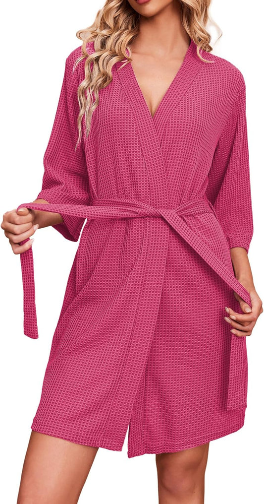 Ekouaer Robes for Women Waffle Knit Bathrobe Soft Lightweight Knee Length Loungewear S-XXL