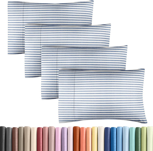 CGK Unlimited Queen Size Pillow Case Set of 4 - Soft, Premium Quality Microfiber Fabric - Blue Stripes 2, 20x40, 20x36 & 20x48