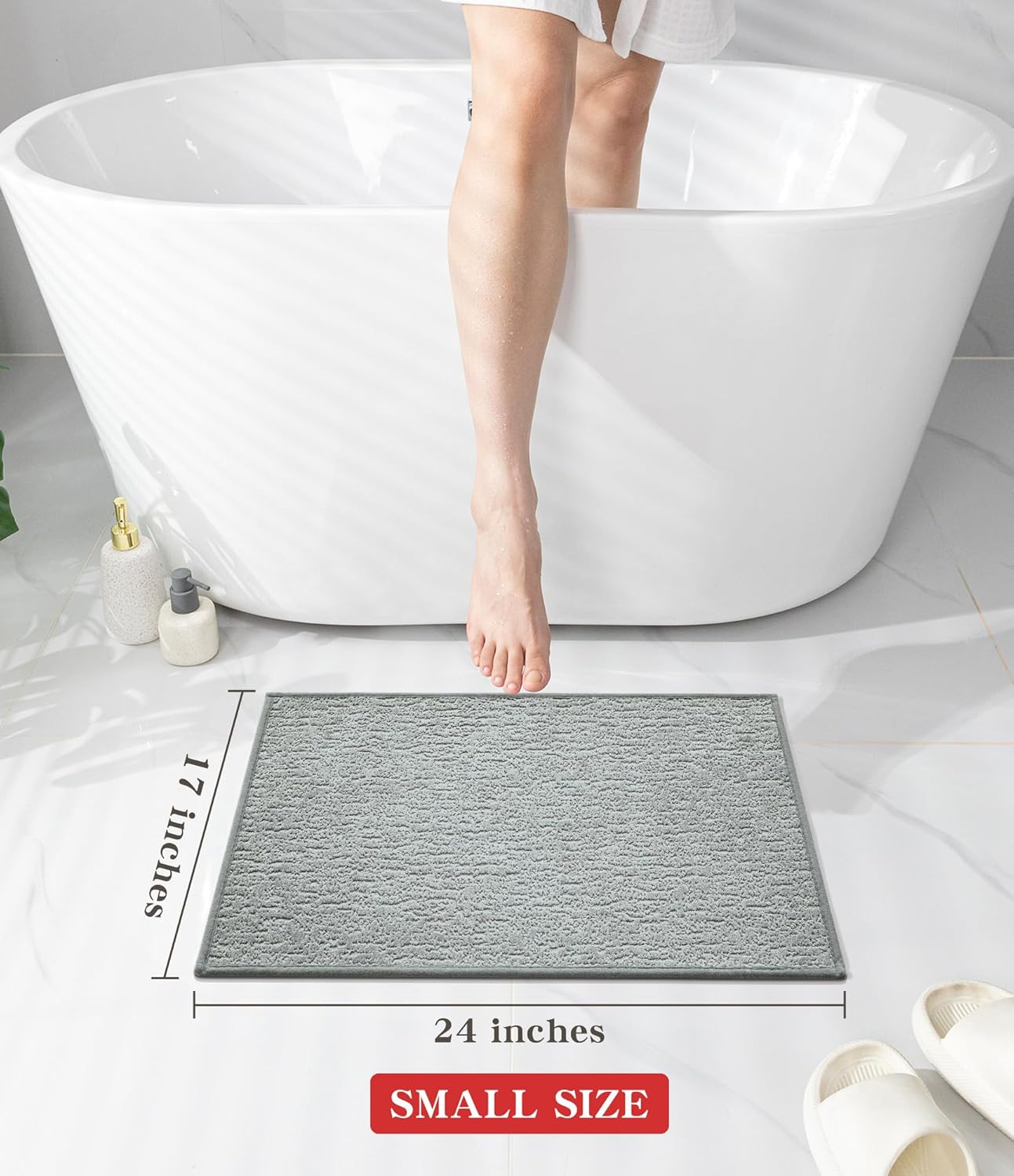 chakme Bathroom Rugs Mat 24x17, Ultra Thin Non Slip Bath Mat Small Quick Dry Absorbent Bath Mat for Bathroom Floor, (Light Grey, 24"x17")