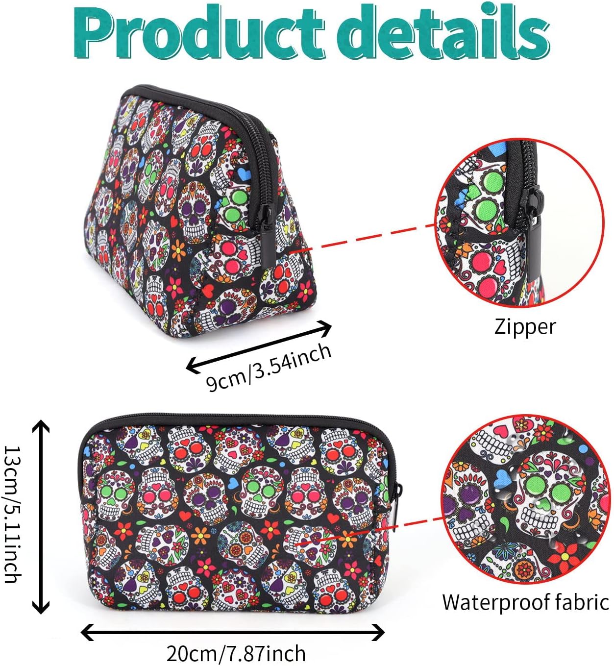 Cosmetic Bag Waterproof Neoprene Zipper Pouch Travel Portable Toiletry Makeup Bags Organizer Case for Women and Girls