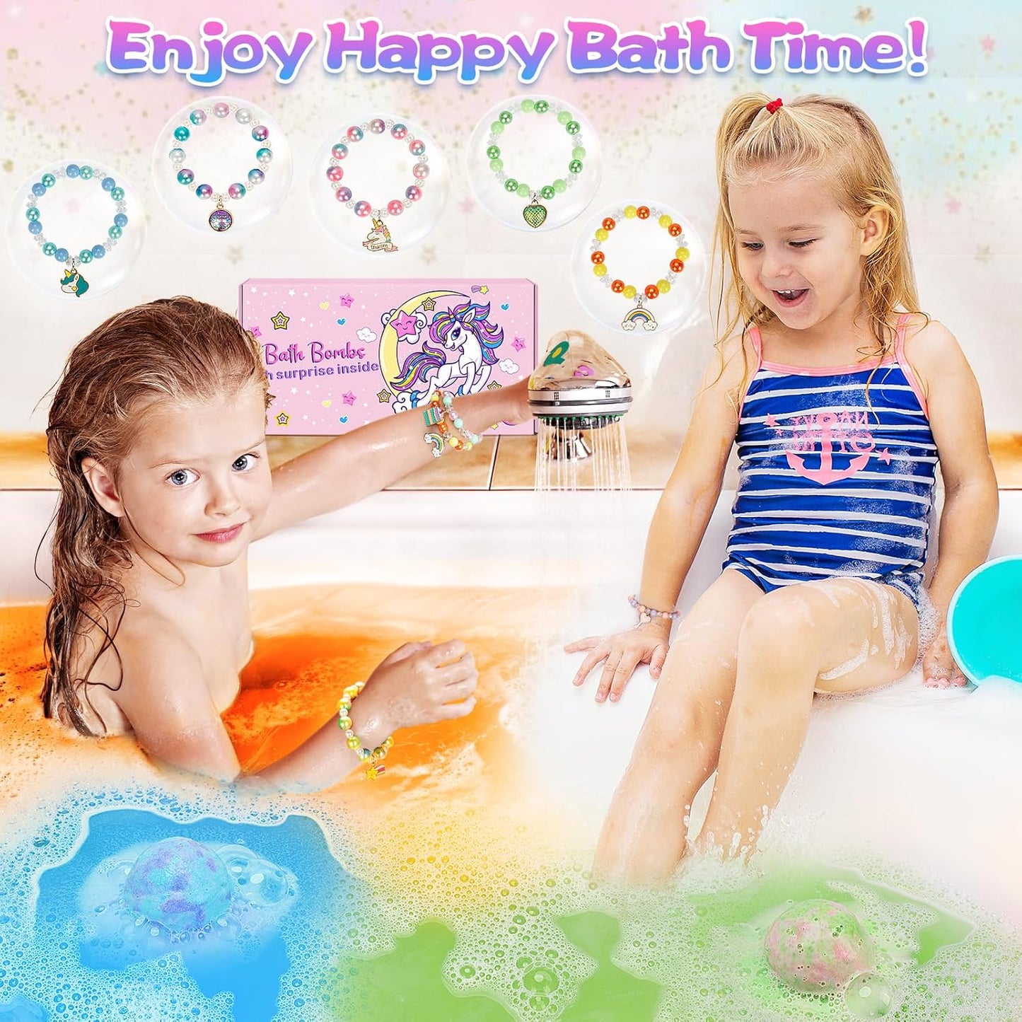 Unicorn Bath Bombs for Kids Girls with Surprise Inside, 8 Pcs Natural Fizzy Princess Bubble Bath Bomb Kit with Toys, Birthday Gift for 3 4 5 6 Year Old Girl