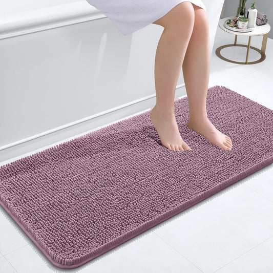 OLANLY Bathroom Rugs 47x20, Extra Soft Absorbent Chenille Bath Rugs, Rubber Backing Quick Dry, Machine Washable Bath Mats for Bathroom Floor, Tub and Shower, Home Decor Accessories, Deep Plum