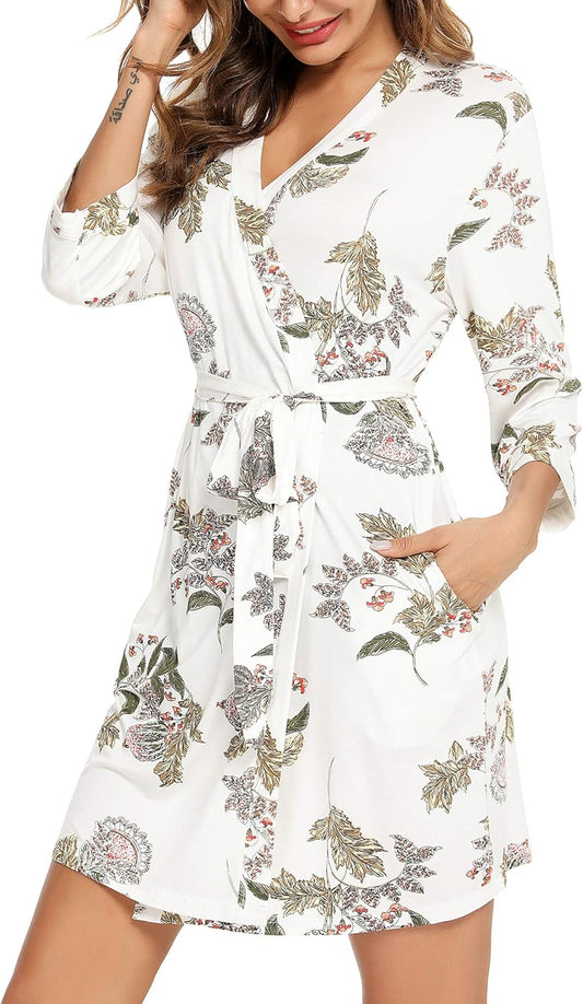 Samring Women's Lightweight Robe Soft Kimono Robes Short Bathrobe for Women Sleepwear