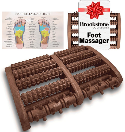 Brookstone Foot Roller Massager for Plantar Fasciitis Relief - Wooden Massage Roller for Foot Health - Stimulate Reflexes & Relieve Stress - Ideal Gift for Mom, Dad, Elderly