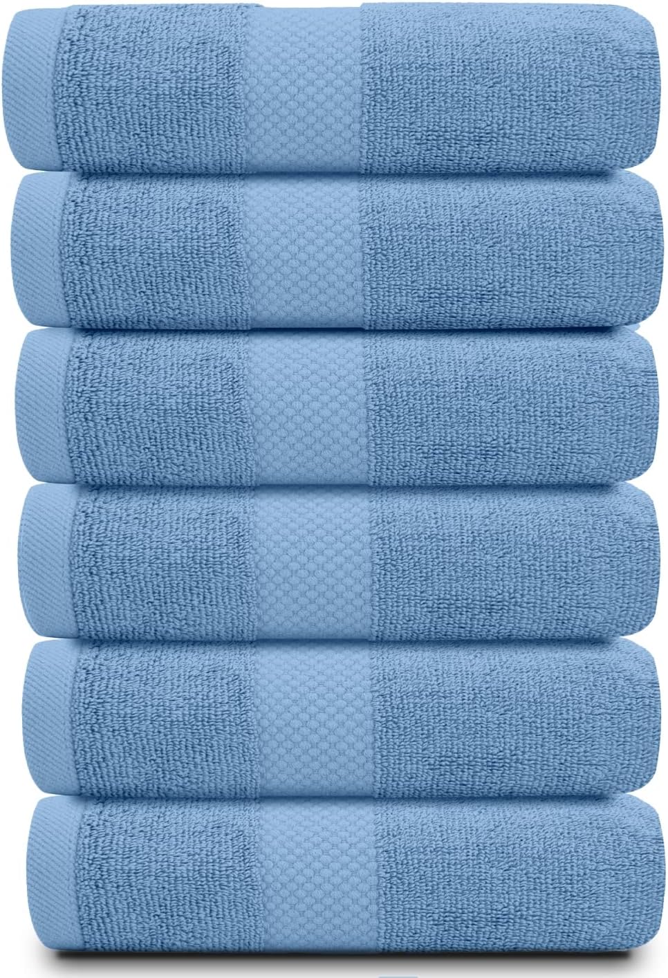 White Classic Luxury Light Blue Hand Towels - Soft 100% Turkish Cotton | Highly Absorbent Hotel spa Bathroom Towel Collection | 16x30 Inch | Set of 6