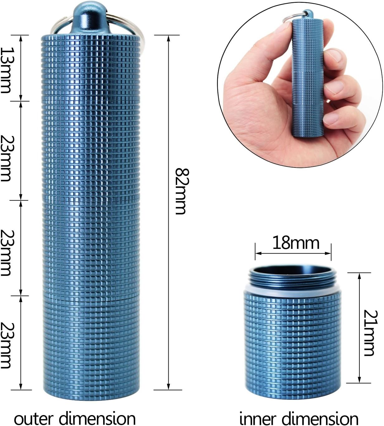 PPFISH Portable Daily Pill Case, 3 Compartments Anti-Skid Aluminum Alloy Waterproof Pill Box Dispenser, Small Pocket Pill Container, Keychain Pill Fob, Travel Pill Holder for Men Women