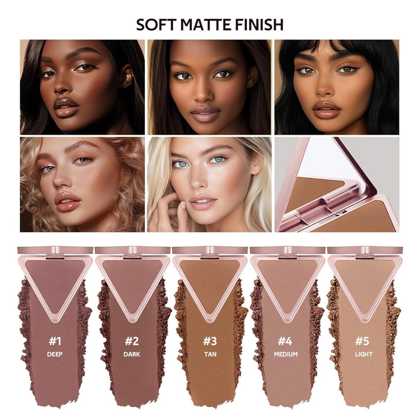 MAEPEOR Matte Bronzer Powder 5 Colors Buildable Natural Contour Bronzer Palette Long Lasting Setting Face Bronzered Powder (03 Tan)