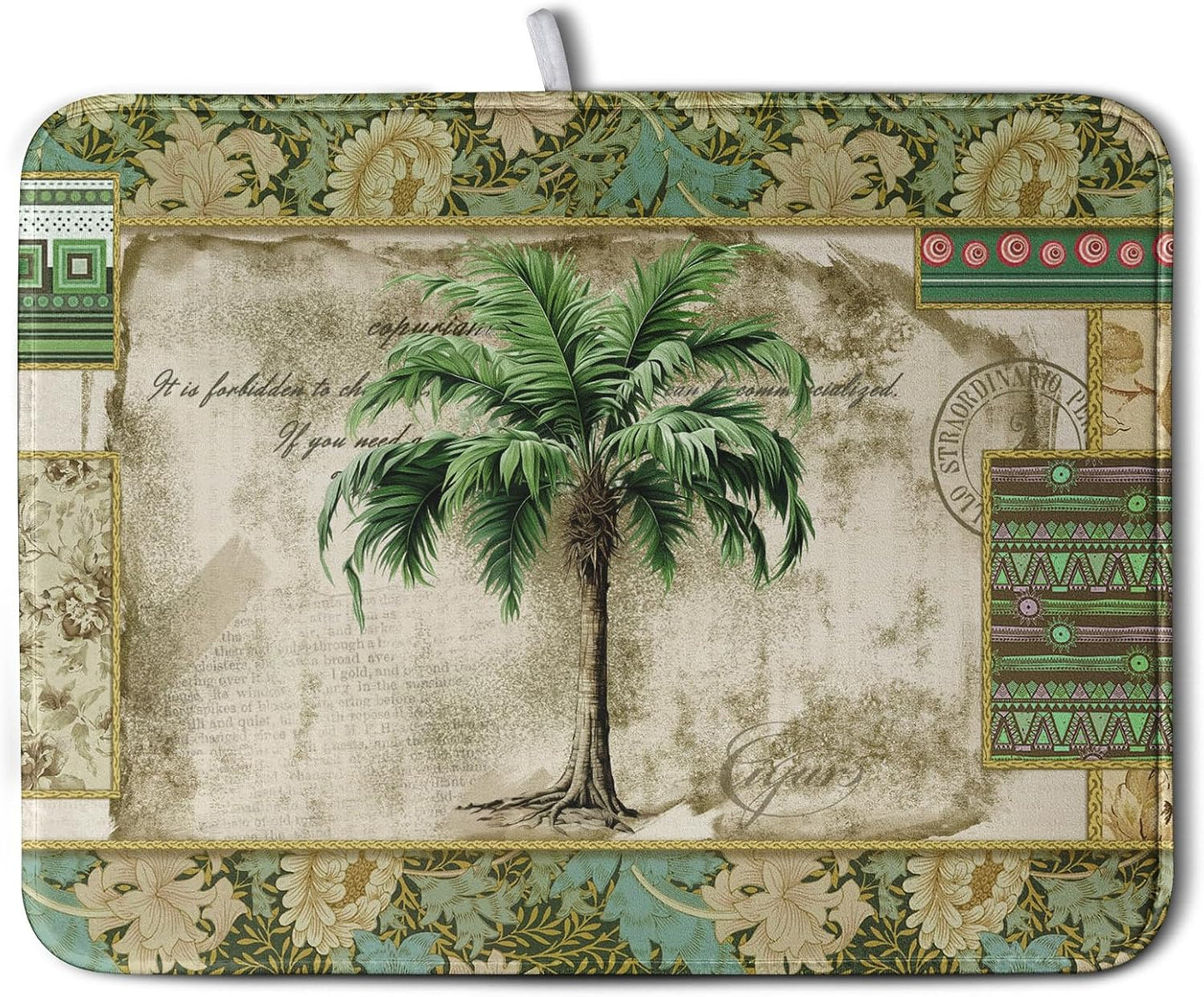 Palm Tree Kitchen Dish Drying Mat for Dishes 18x24 Inch Summer Vintage Tropical Leaves Green Jungle Plant Drying Mat Botanical Dish Drainer Mat Super Absorbent Dish Rack Pad for Coffee Bar Sinks