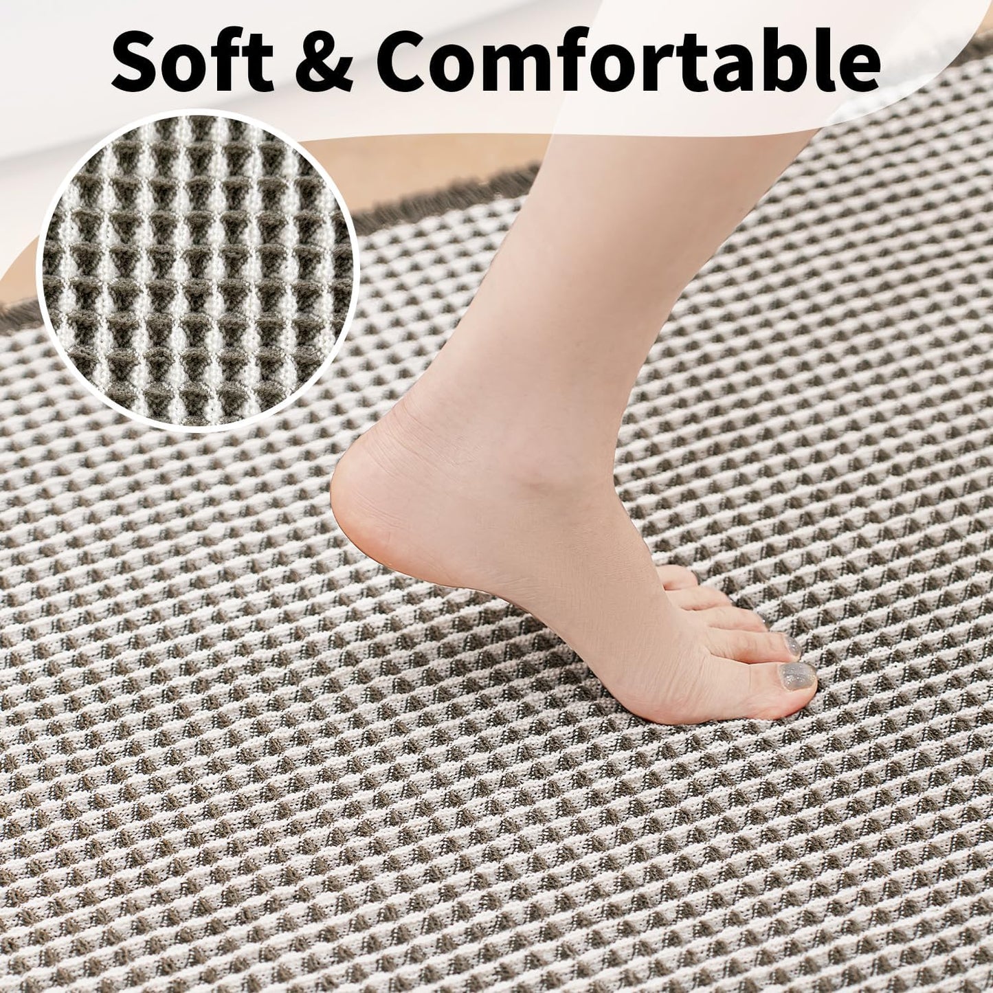 Waffle Runner Bath Mat - Long Boho Bathroom Rugs Non Slip Washable, Super Absorbent & Quick Dry, Soft Bath Mat Farmhouse Bathroom Decor, 24'' x 72'', Olive Green and White