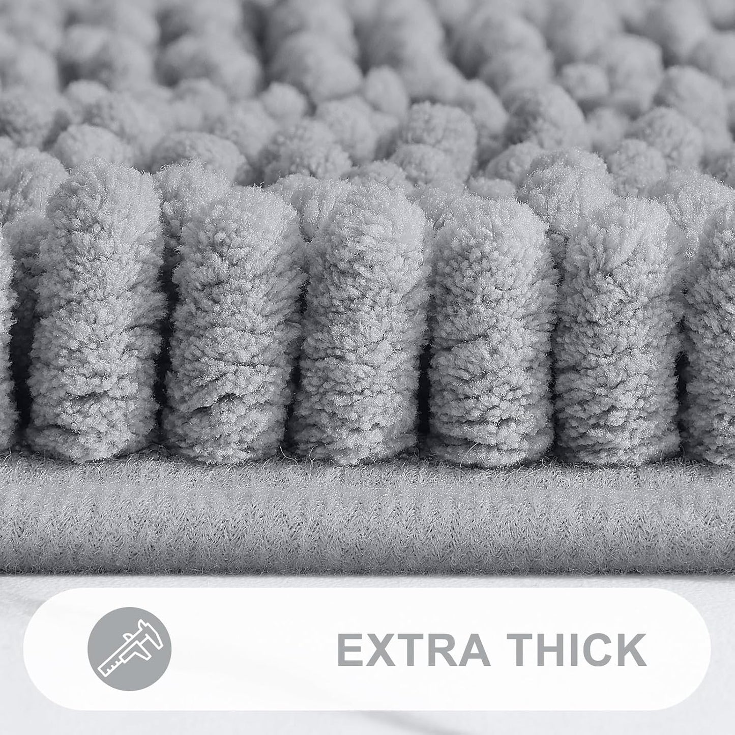 Grandaily Chenille Striped Bathroom Rugs 59x35, Extra Thick and Absorbent Bath Mats, Non-Slip Soft Plush Shaggy Shower Carpet, Machine Wash Dry, Bath Rug for Bathroom, Light Grey