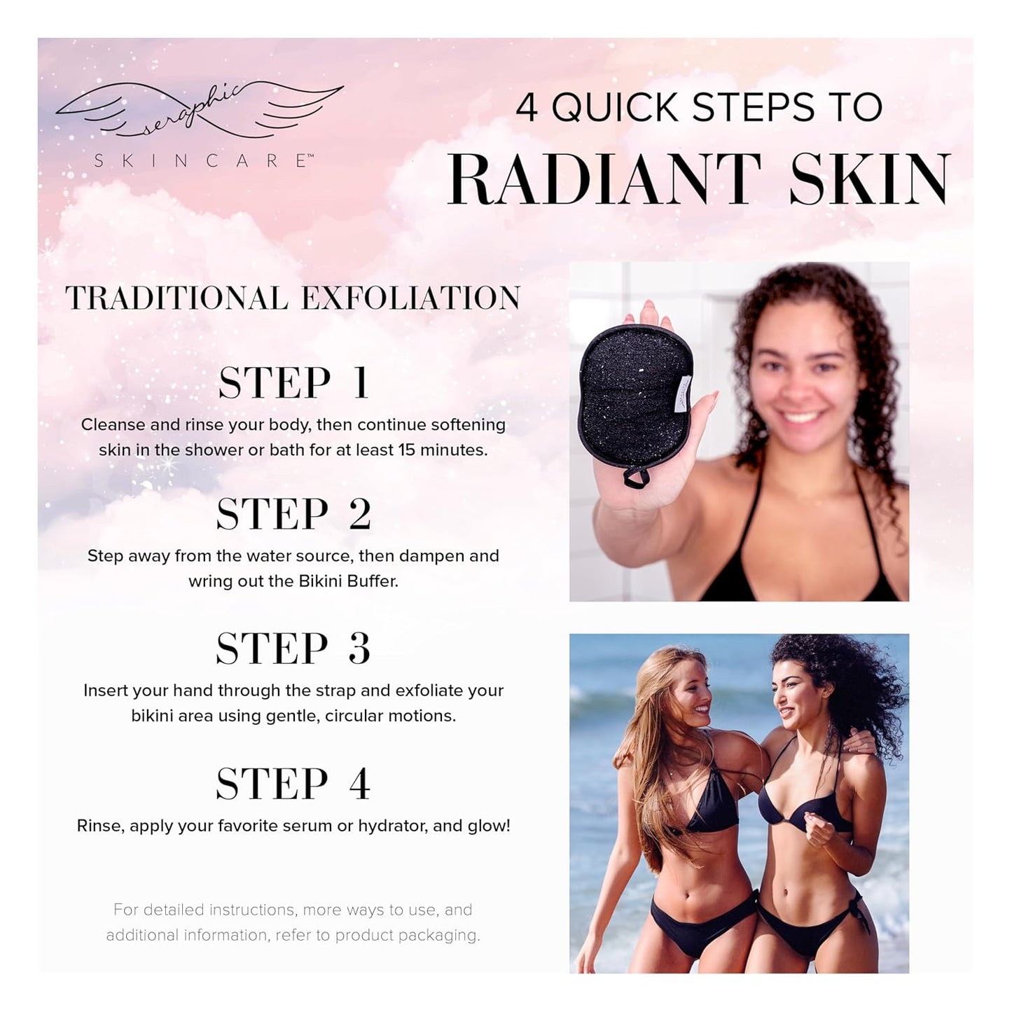 Seraphic Skincare Bikini Buffer – 100% Vegan Viscose Scrub Mitt For Women – Gently Exfoliates Dead Skin – Ingrown Hair & Razor Bumps Treatment on Bikini Area – Natural & Effective Exfoliation