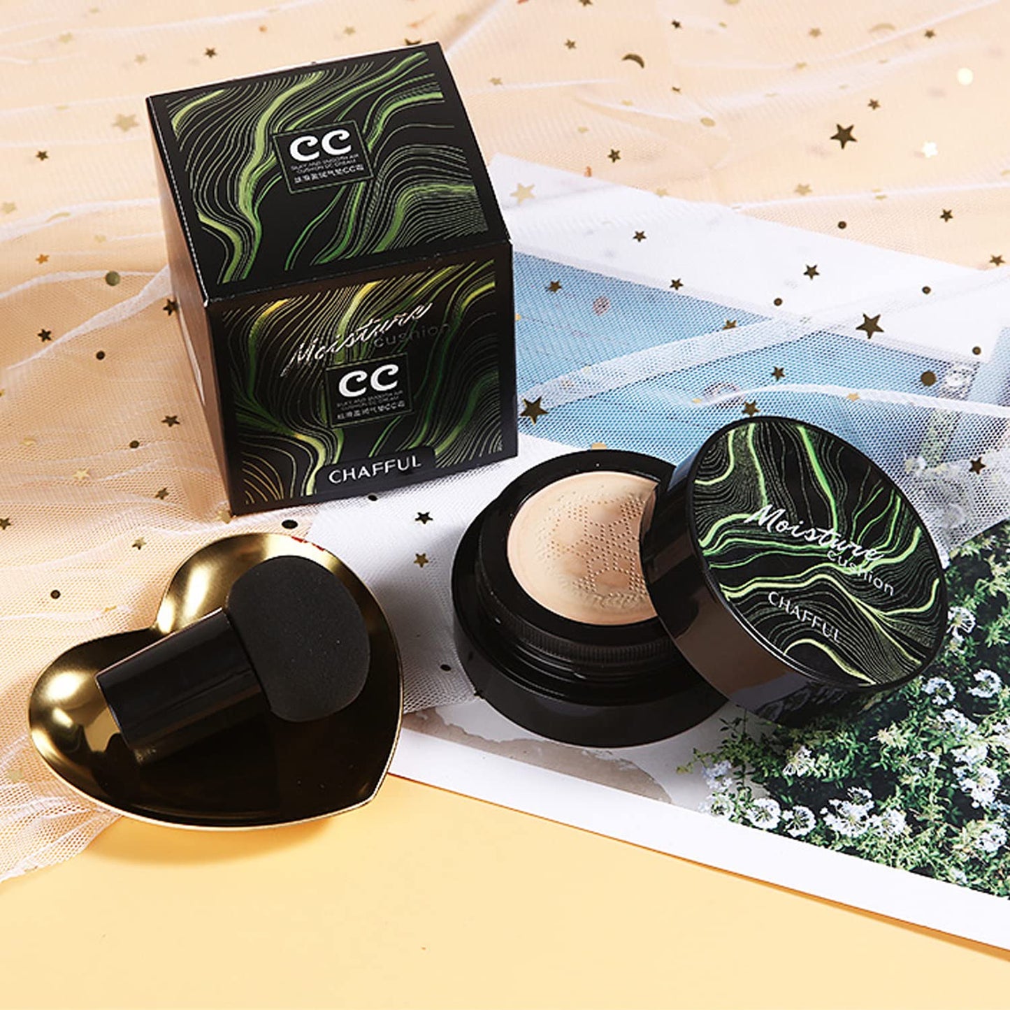 Mushroom Head Air Cushion CC Cream Nature Foundation, Moisturizing BB Cream, Long Lasting Matte Concealer, Bright Makeup Base with Mushroom Makeup Sponge (#05 Sand)